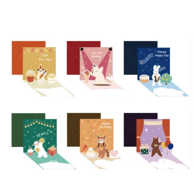 【WARM DAY LIFE】1組6張入 立體祝福卡片 萬用卡片 祝福 生日 禮物卡片(裝飾小卡 卡片 節日卡片)