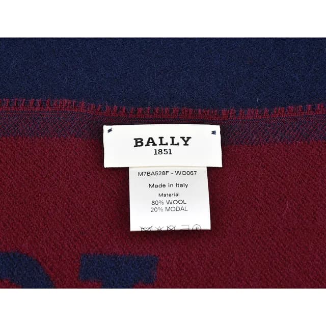 【BALLY】BALLY 1851紅藍字LOGO大小寫字母印花設計羊毛混紡圍巾(海軍藍x紅)