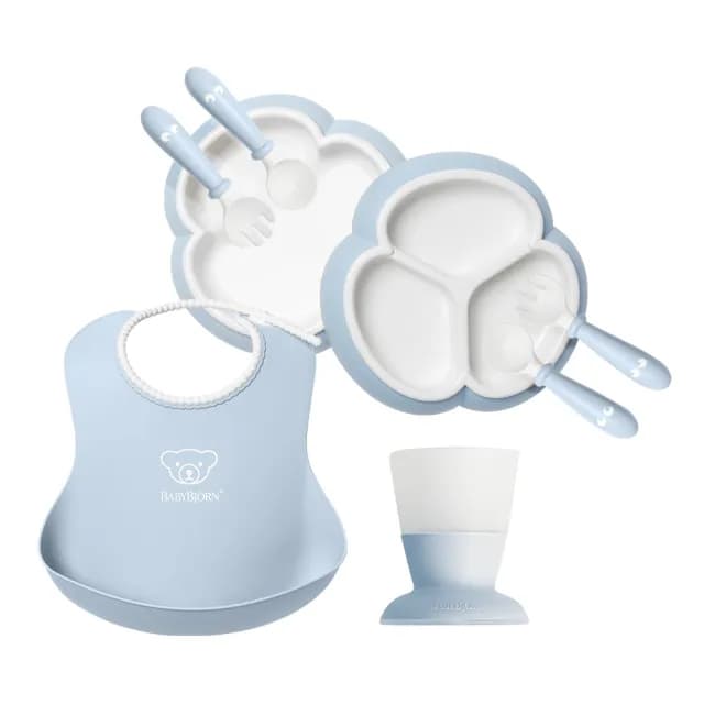 【BABYBJORN 奇哥】圍兜餐具豪華組禮盒 8件組/兒童餐盤/兒童餐具/學習餐具(四色任選)