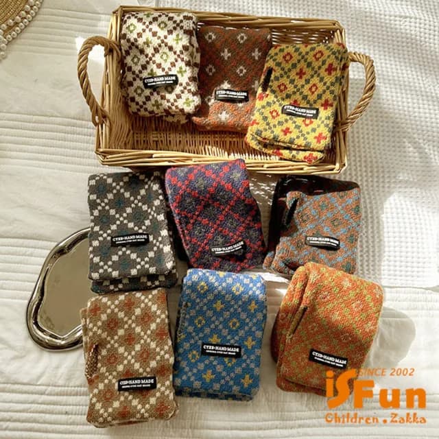 【iSFun】海棠格紋＊固定交叉保暖兒童圍巾(顏色可選)