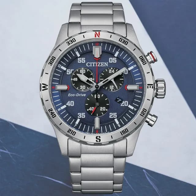 【CITIZEN 星辰】Chronograph系列 三眼計時光動能腕錶 七夕 情人節 送禮 推薦(AT2520-89L)