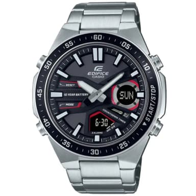 【CASIO 卡西歐】EDIFICE 長效電池壽命 運動風雙顯腕錶 母親節 禮物 推薦(EFV-C110D-1A4V)