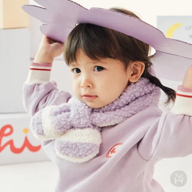 【Happy Prince】韓國製 Porin淺紫雪絨內裡嬰兒童圍巾(保暖寶寶圍脖圍兜口水巾)
