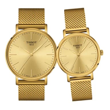 【TISSOT 天梭 官方授權】Everytime 經典雋永情侶手錶 對錶-金 禮物 推薦(T1434103302100+T1432103302100)