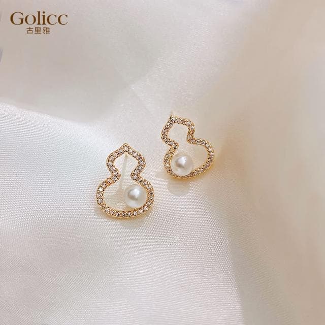 【Golicc】耳環 小巧 葫蘆 珍珠(母親節 生日 情人節 飾品 耳飾 耳墜 禮物)