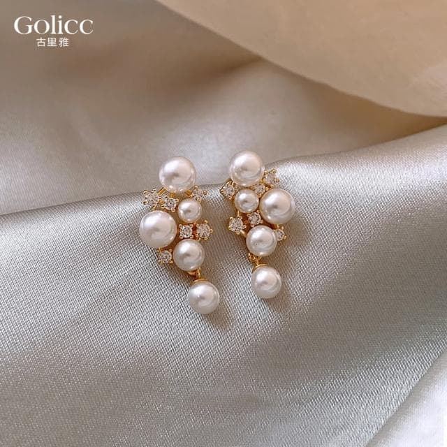 【Golicc】耳環 法式 復古 珍珠 鋯石(618 七夕 情人節 生日 飾品 耳釘 耳飾 耳墜 禮物)