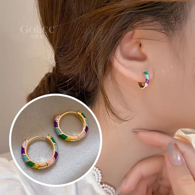 【Golicc】耳環 彩色 滴釉(七夕 情人節 生日 飾品 耳釘 耳飾 耳墜 禮物)