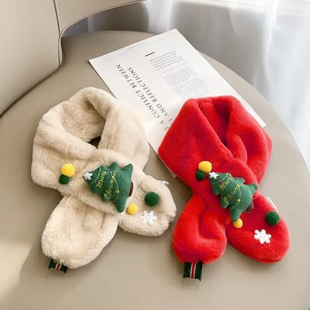 【橘魔法】聖誕樹公仔保暖毛絨圍脖(圍巾 聖誕節 耶誕節 大紅 寒流 配件 兒童 女童 男童 童裝 交換禮物)