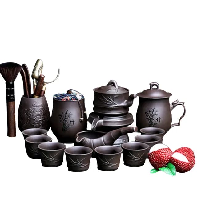 【唐豐/聖藏】紫砂懶人自動茶具功夫茶茶具套裝組家用(泡茶壺 茶道 石磨茶杯 茶葉罐)