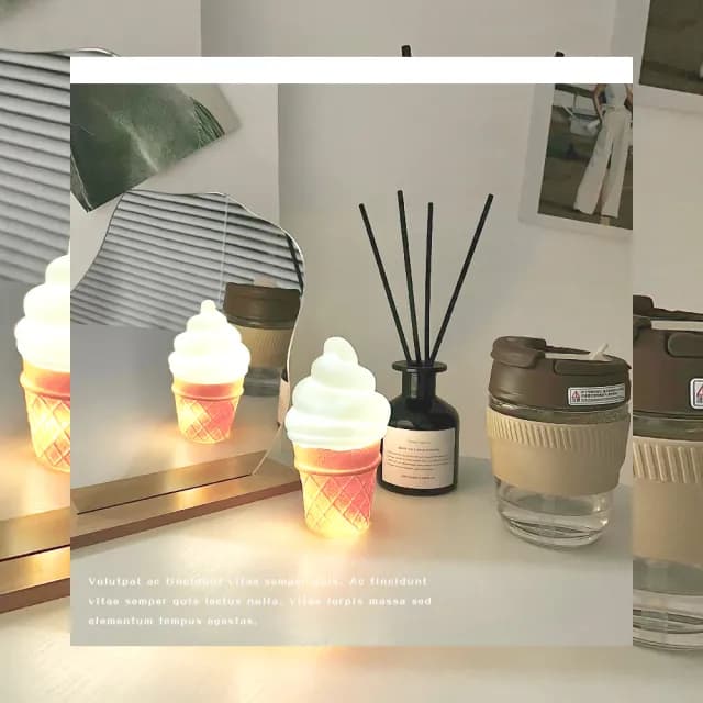 【韓系小物】ins可愛冰淇淋造型小夜燈(居家 擺飾 公仔 裝飾品 床頭燈 氣氛燈 拍攝道具 學生 禮物)