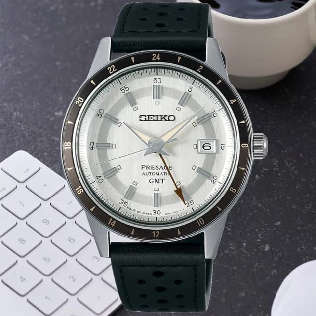 【SEIKO 精工】PRESAGE系列 GMT雙時區 復古風 機械腕錶 父親節 禮物  送禮 推薦(SSK011J1/4R34-00B0Z)