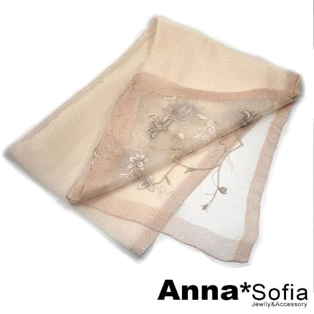 【AnnaSofia】真絲羊毛混紡大尺寸披肩絲巾圍巾-蒼蘭舞蕊 現貨(深杏系)