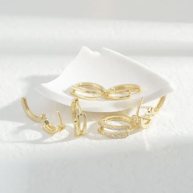 【Umi】一卡3對925純銀針微鑲鋯石雙圈雙環C形造型耳環207(日韓時尚潮流耳飾耳針耳墜耳釘)