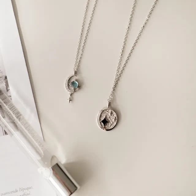 【Porabella】925純銀星河人造月光石情侶項鍊 夢幻海藍月光石設計鎖骨鏈 情人節禮物 告白禮物 Necklace