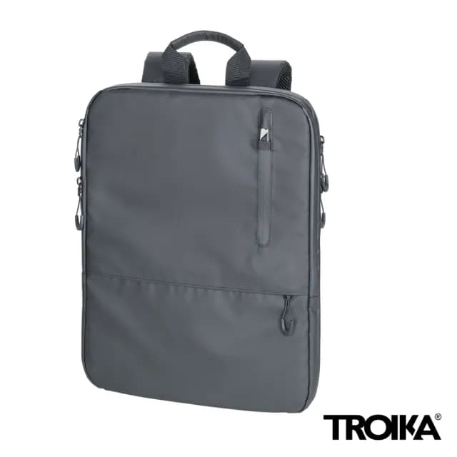 【Troika】父親節禮物 城市漫遊 可擴充防水包 黑色 16”筆電包(16吋筆電包 可擴充到14公升 多夾層)