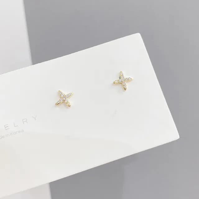 【Umi】一卡3對925純銀針微鑲鋯石星星星芒四芒星造型耳環(日韓時尚潮流耳飾耳針耳墜耳釘)