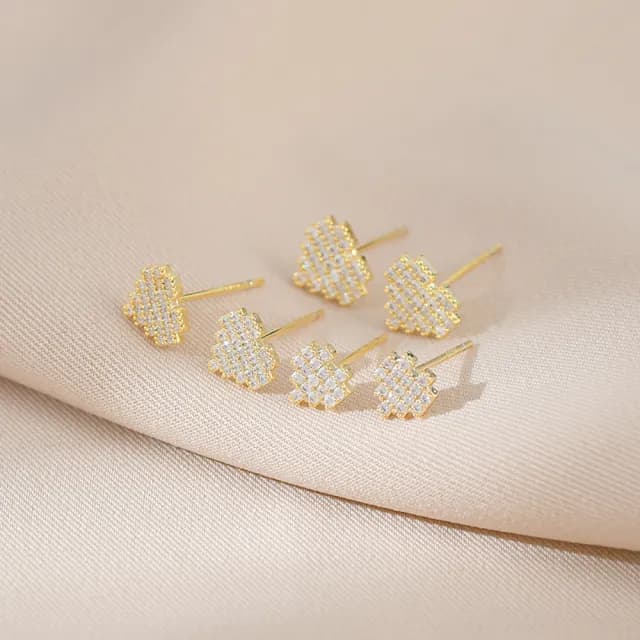 【Umi】一卡3對925純銀針微鑲鋯石愛心心形造型耳環(日韓時尚潮流耳飾耳針耳墜耳釘)