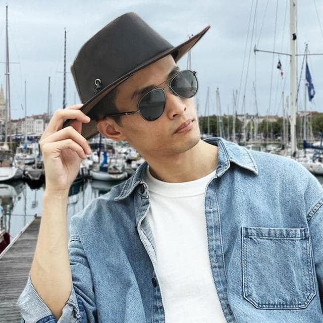 【KT DADA】包包 西部牛仔帽 大沿帽 遮陽帽 男牛仔帽真皮 禮物 復古帽 英倫帽 派對裝扮 牛皮帽子 男