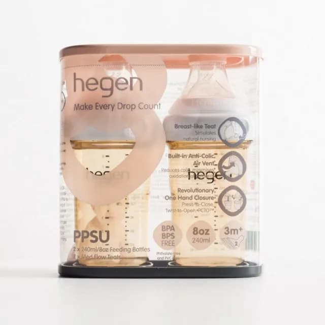 【hegen】金色奇蹟PPSU多功能方圓型寬口奶瓶 240ml(雙瓶組)