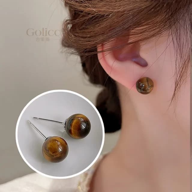 【Golicc】耳環 法式 美拉德 圓珠(99購物限定 生日 飾品 耳釘 耳飾 耳墜 禮物)