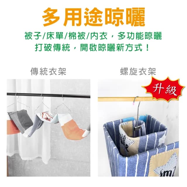 【新錸家居】2入★不鏽鋼螺旋衣架升級加厚-方形圓形任選(浴巾晾曬衣架曬床單曬棉被套神器速乾蝸牛衣架)