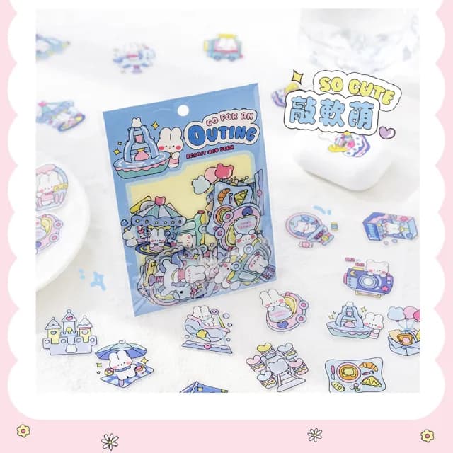 日系可愛兔兔手帳貼紙80枚(防水 DIY 素材 材料包 貼紙包 文具 裝飾貼 禮物 手工卡片 筆記本 學生)