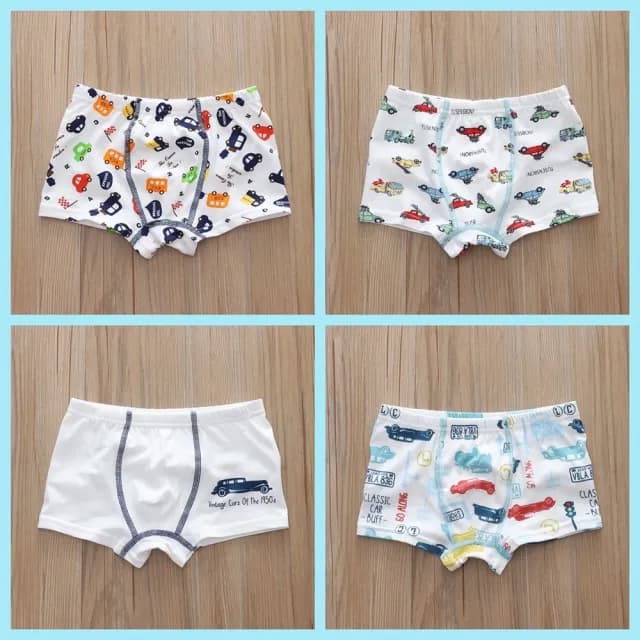 【橘魔法】（4入）大童 恐龍汽車棉質滿印四角內褲(平角內褲 內褲 居家 貼身 童裝 兒童 男童)
