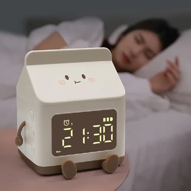 【時間管家】可愛多功能牛奶盒電子鬧鐘(造型鬧鐘 交換禮物 大字時鐘 大螢幕 鬧鈴 USB充電 貪睡鬧鐘)