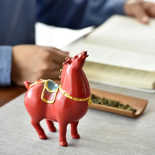 【桃花源創意工坊】唐馬瓷器招財藝術品對組(陶瓷紫砂)