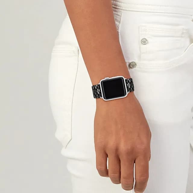 【COACH】Apple Watch 錶帶 38/41/42mm 適用 錶帶 - 黑色C字玳瑁紋 520禮物 送禮(不含手錶)