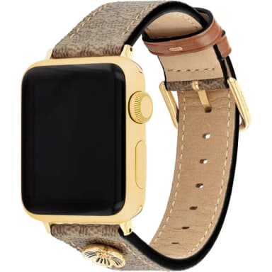 【COACH】Apple Watch 錶帶 38/40/41mm 適用 皮錶帶 - 褐色C字 母親節 送禮 禮物(不含手錶)