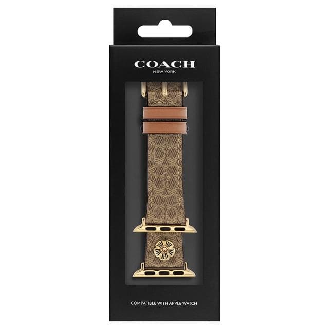 【COACH】Apple Watch 錶帶 38/40/41mm 適用 皮錶帶 - 褐色C字 母親節 送禮 禮物(不含手錶)