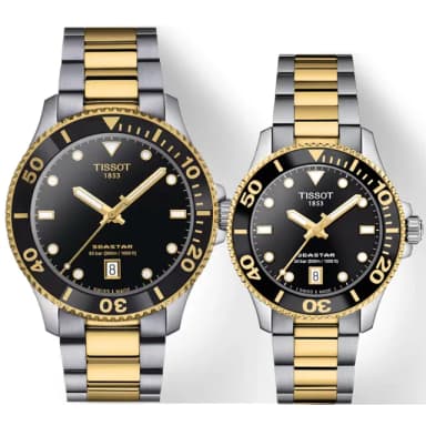【TISSOT 天梭 官方授權】海洋之星300米潛水對錶 情侶手錶 禮物(T1204102205100+T1202102205100)