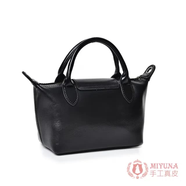 【MIYUNA 米友娜】母親節禮物 植鞣牛皮Nira精緻小巧水餃手機包斜背包(經典黑)