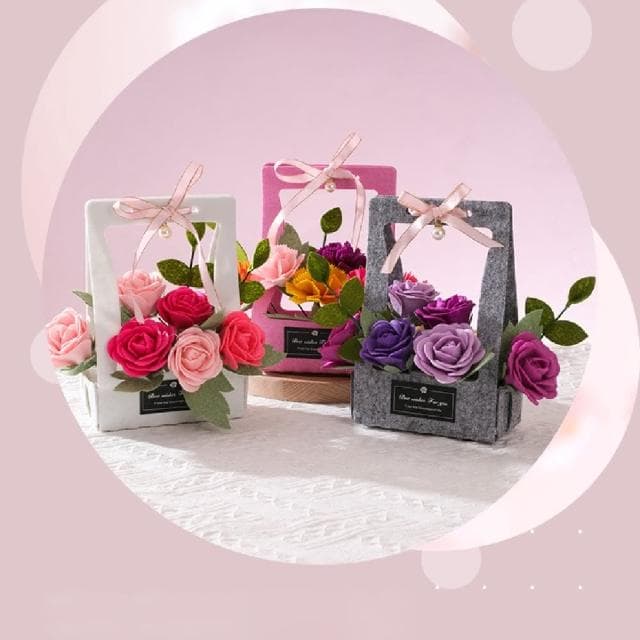 DIY不織布玫瑰花籃(兒童手工親子勞作新手入門 七夕情人節母親節父親節禮物生日結婚心意女朋友禮物)