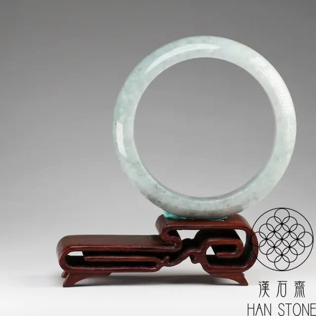 【漢石齋】情人節禮物 天然翡翠A貨 手鐲玉鐲 飄花種帶山水墨翠(手圍18.4/版寬16.3mm)