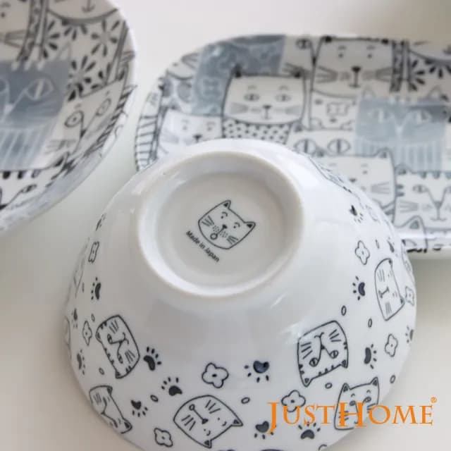 【Just Home】日本製滿版貓咪世界陶瓷碗盤餐具12件組(日本製 碗 盤)