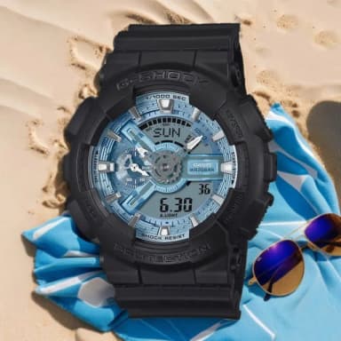 【CASIO 卡西歐】G-SHOCK 冰藍色雙顯運動手錶 送禮 禮物 推薦(GA-110CD-1A2)