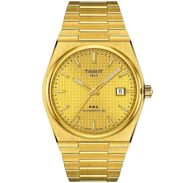 【TISSOT 天梭 官方授權】PRX系列 復古風酒桶型紳士機械錶-40mm/金 情人節 禮物(T1374073302100)