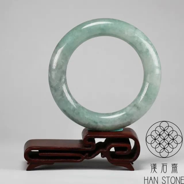 【漢石齋】情人節禮物 天然翡翠A貨 圓條手鐲玉鐲 飄花種(手圍17.7/版寬13mm)