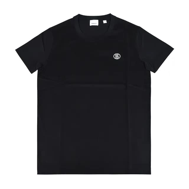 【BURBERRY 巴寶莉】BURBERRY白字刺繡LOGO純棉短袖T恤(男款/黑)