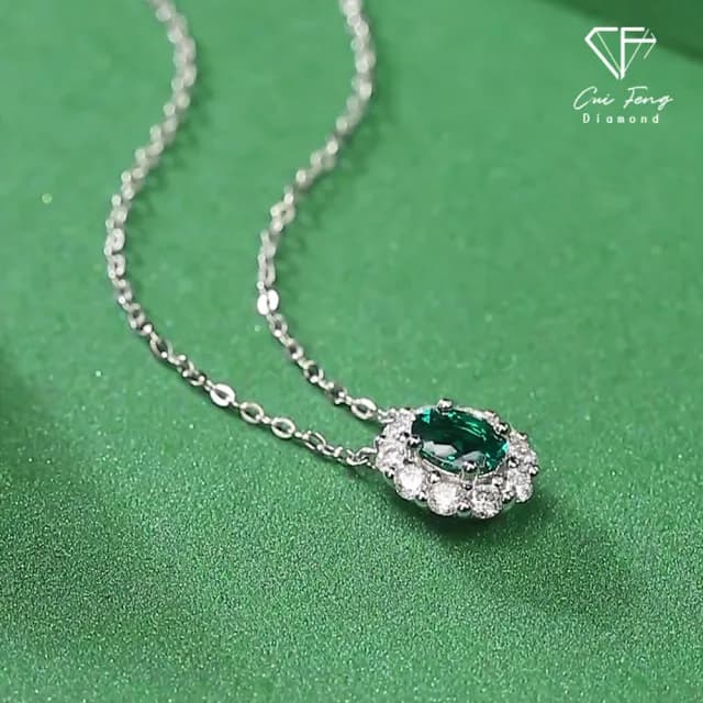 【CF鑽飾】項鍊 培育祖母綠《碧漪》七夕 禮物(哥倫比亞祖母綠 祖母綠項鍊 七夕  禮物 生日)
