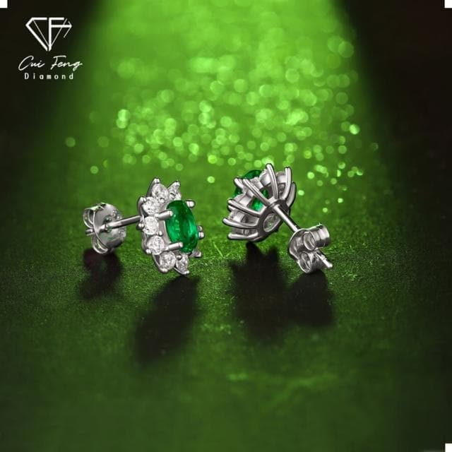 【CF鑽飾】耳環 培育祖母綠《蒼嵐》618 禮物(哥倫比亞祖母綠 祖母綠耳環 生日)
