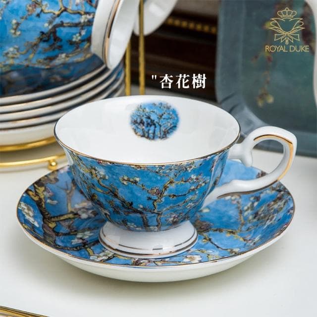 【Royal Duke】梵谷油畫-骨瓷五杯五碟禮盒組(杯子 馬克杯 咖啡杯 入厝禮 喬遷 杯 交換禮物)