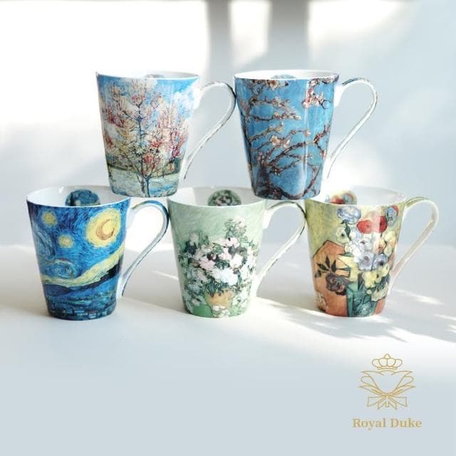 【Royal Duke】梵谷油畫-骨瓷馬克杯五入禮盒組(入厝禮 禮盒 杯子  馬克杯 咖啡杯 杯 交換禮物)