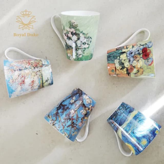 【Royal Duke】梵谷油畫-骨瓷馬克杯五入禮盒組(入厝禮 禮盒 杯子  馬克杯 咖啡杯 杯 交換禮物)