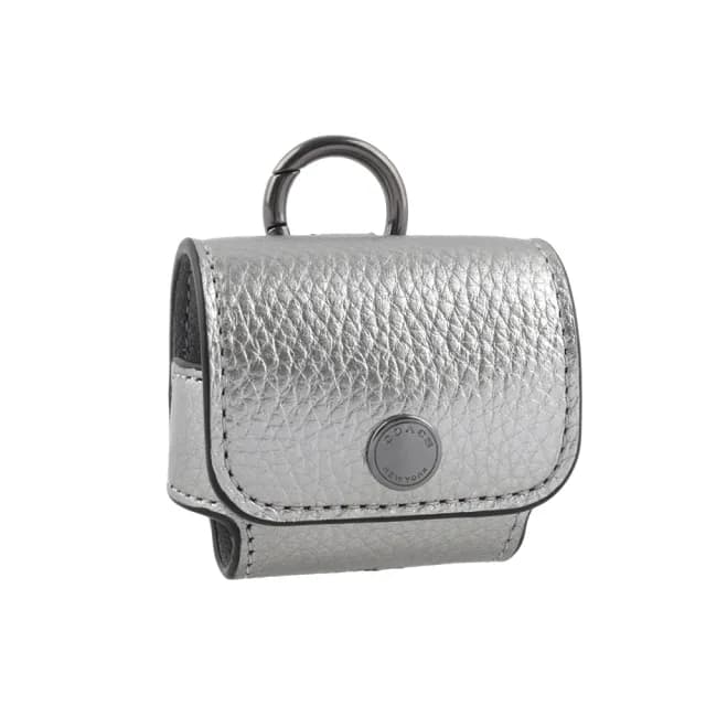 【COACH】荔枝皮革及小牛皮 Airpods Pro 無線耳機套(金屬灰)