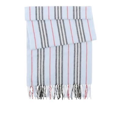 【BURBERRY 巴寶莉】Icon Stripe 經典條紋喀什米爾及羊毛圍巾(淡藍色)