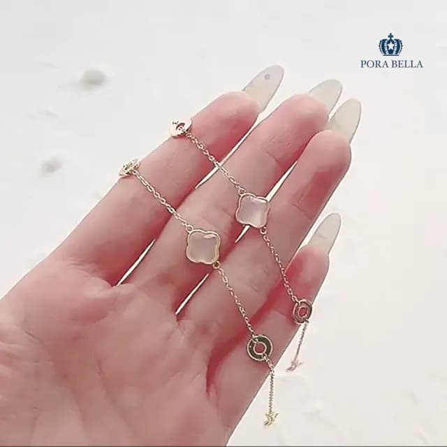 【Porabella】925純銀環扣幸運四葉草手鍊 氣質款手鍊 人造白玉髓手環 森林系手鍊 生日禮物 Bracelet