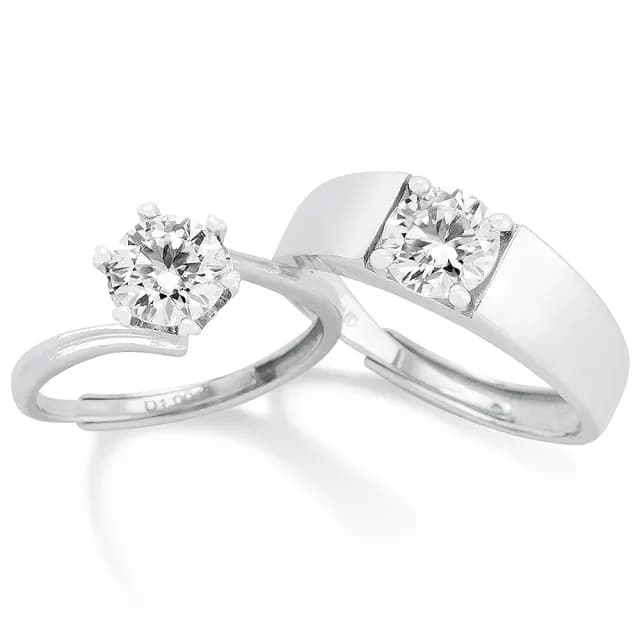 【MARIGOLD 美爾朵】情侶對戒｜不朽時光莫桑鑽925純銀可調式情侶戒指(情侶禮物/情人節禮物/送男友/送女友)